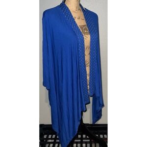 NWT Etoile XL Blue Studded Open Front Drape Top Asymmetrical Lightweight